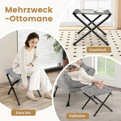 Modern Accent Chair with Folding Footrest and Head Pillow-Gray