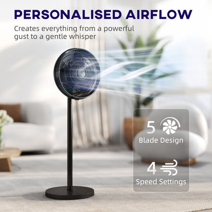HOMCOM 40 cm Standing Fan, Cooling Floor Fan with 80° Oscillating, Adjustable Tilt and Height, 4 Speed, Remote Control, Black