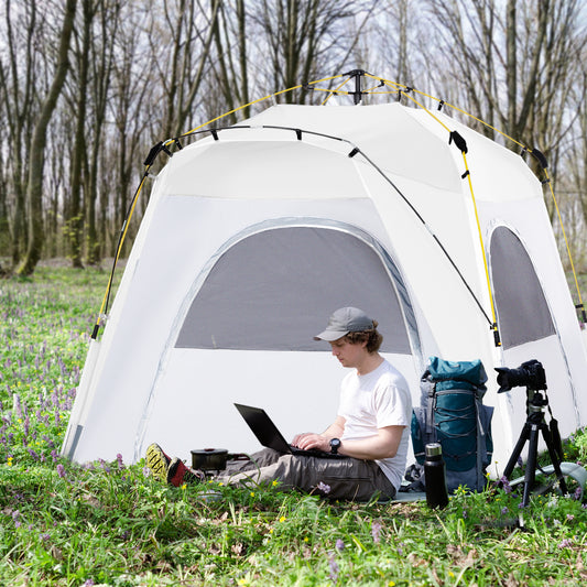 Outsunny 3 Person Automatic Camping Tent, Outdoor Pop Up Tent, Portable Backpacking Dome Shelter, Light Grey