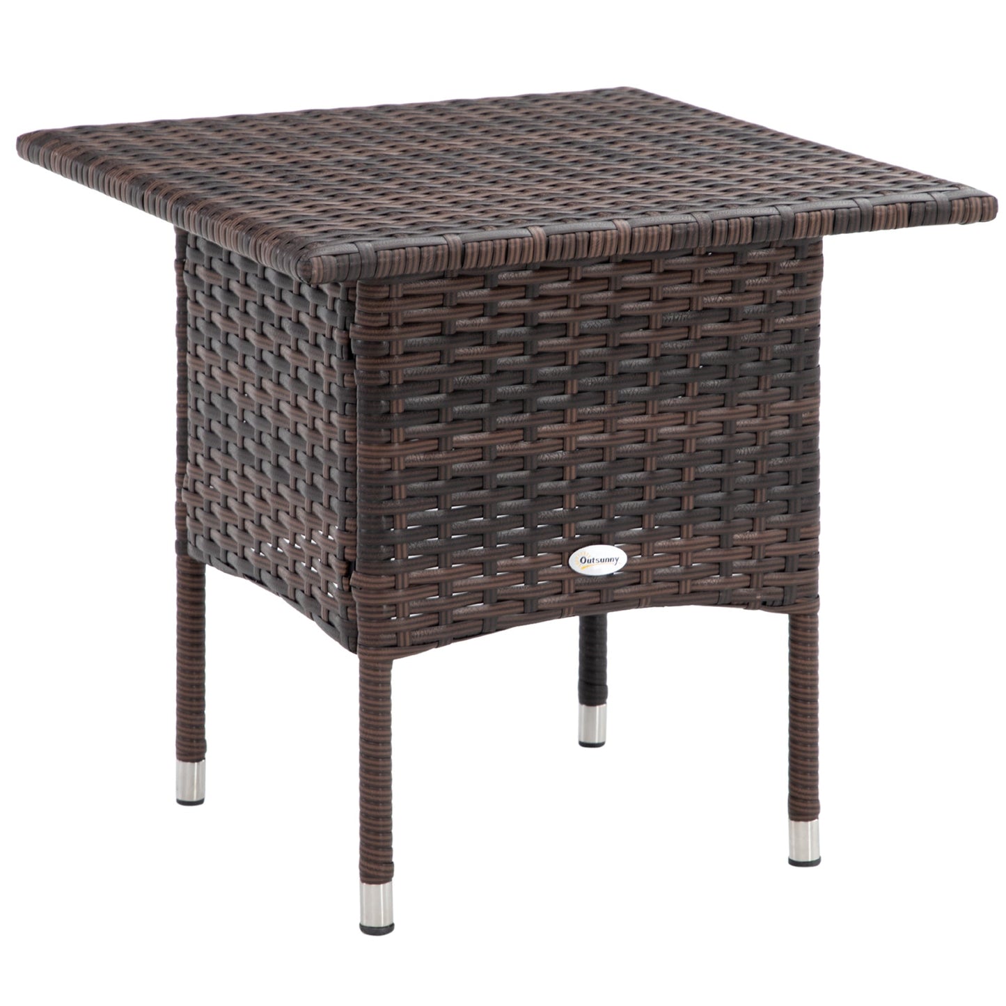 Outsunny Outdoor Rattan Side Table Coffee Table with Plastic Board, Full Woven Table Top for Patio, Garden, Balcony, Mixed Brown