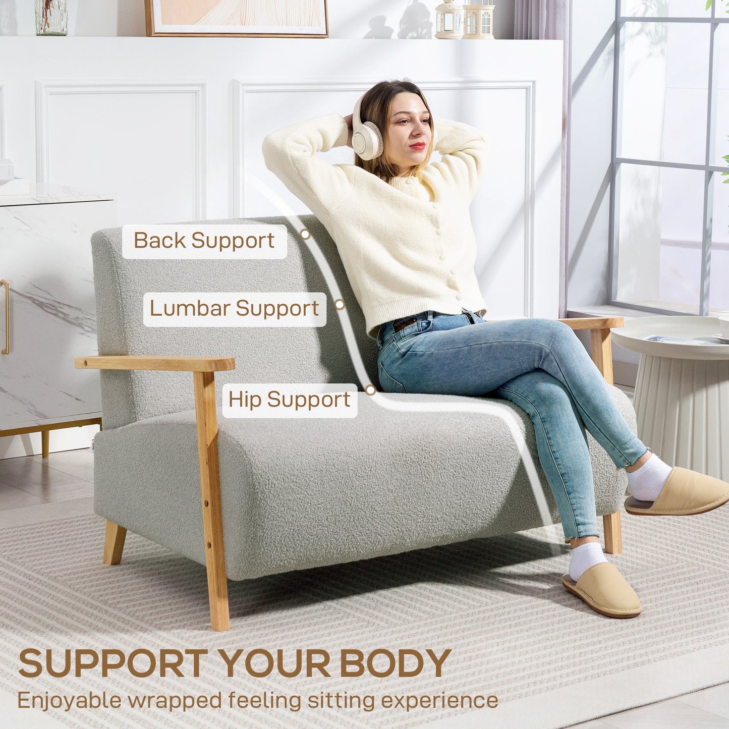 HOMCOM Small Sherpa Fabric 2 Seater Sofa Settee - Light Grey