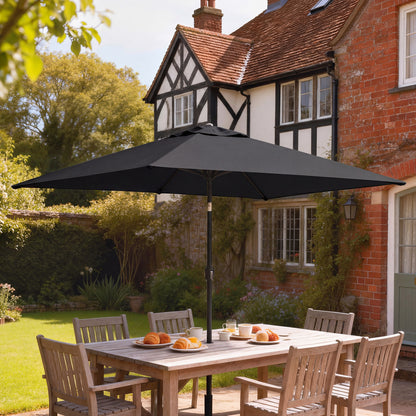 Outsunny Garden Parasol, Parasol Umbrella with Crank Handle, Tilt Function, Polyester Canopy, Black