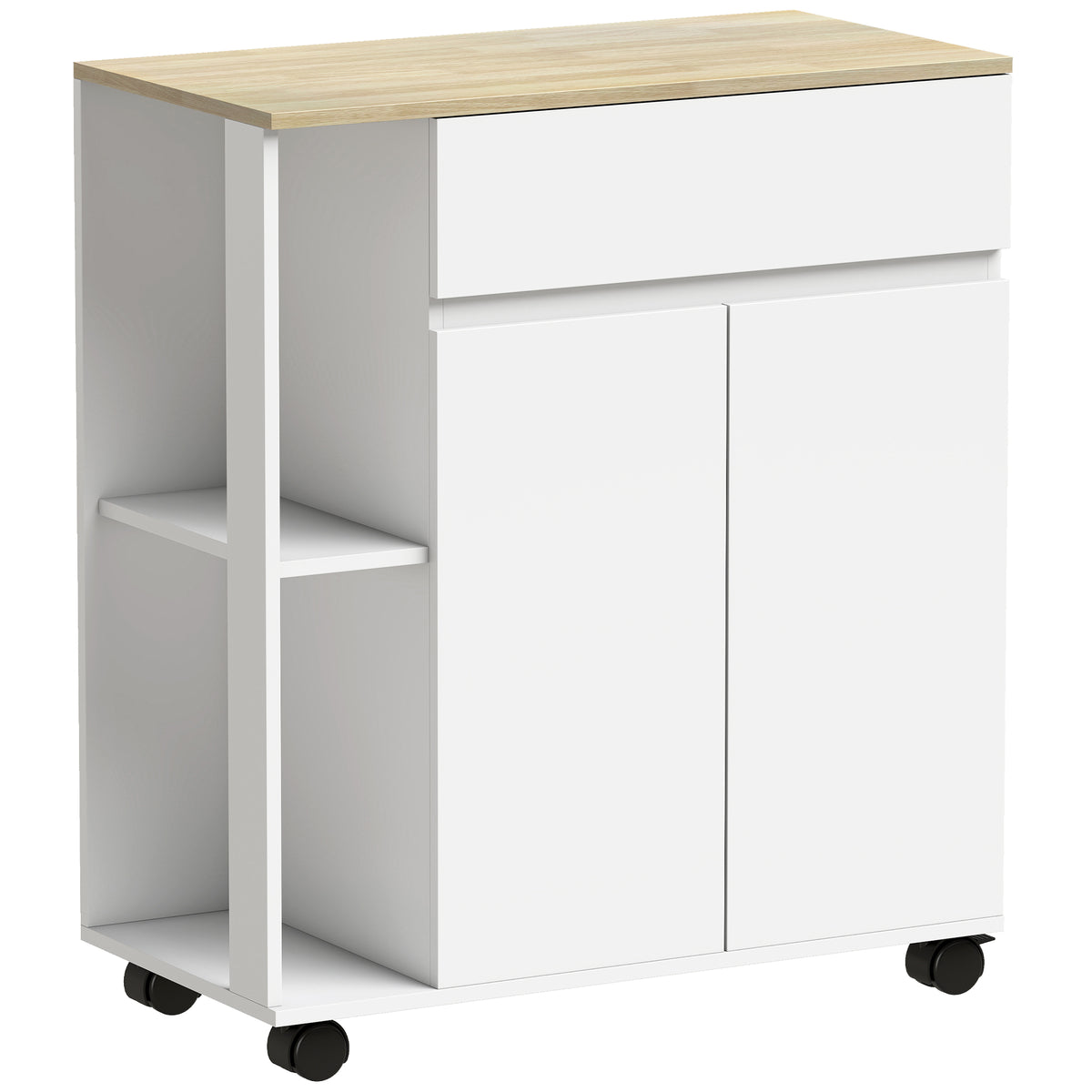 HOMCOM Kitchen Storage Trolley Cart with Cabinet, Drawer and Open Shelves, White