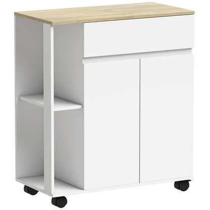 HOMCOM Kitchen Storage Trolley Cart with Cabinet, Drawer and Open Shelves, White