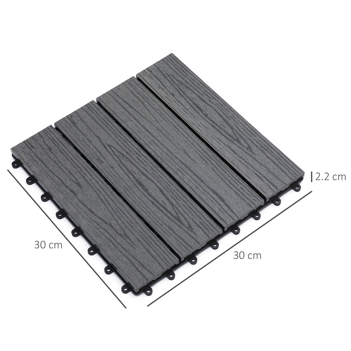 Outsunny WPC Interlocking Decking Tiles, Pack of 11 Interlocking Patio Paving Slabs, 30 x 30 x 2.2 cm, Grey