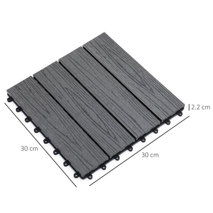Outsunny WPC Interlocking Decking Tiles, Pack of 11 Interlocking Patio Paving Slabs, 30 x 30 x 2.2 cm, Grey