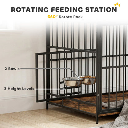 PawHut Dog Crate Furniture, Dog Cage with Rotatable Feeding Station and Storage Shelves, End Side Table Indoor Pet Kenne
