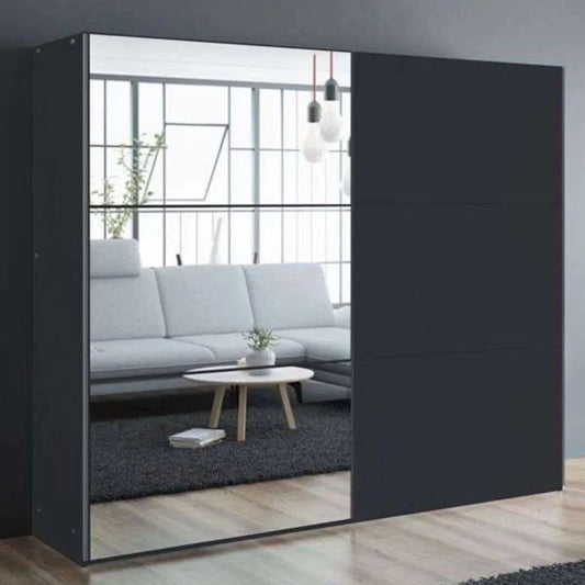 Boris 250cm Sliding Door Mirror Wardrobe - Black, White, Grey