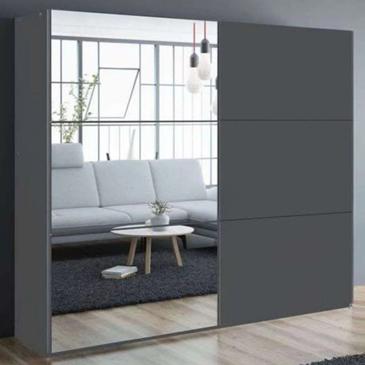 Boris 250cm Sliding Door Mirror Wardrobe - Grey, White, Black