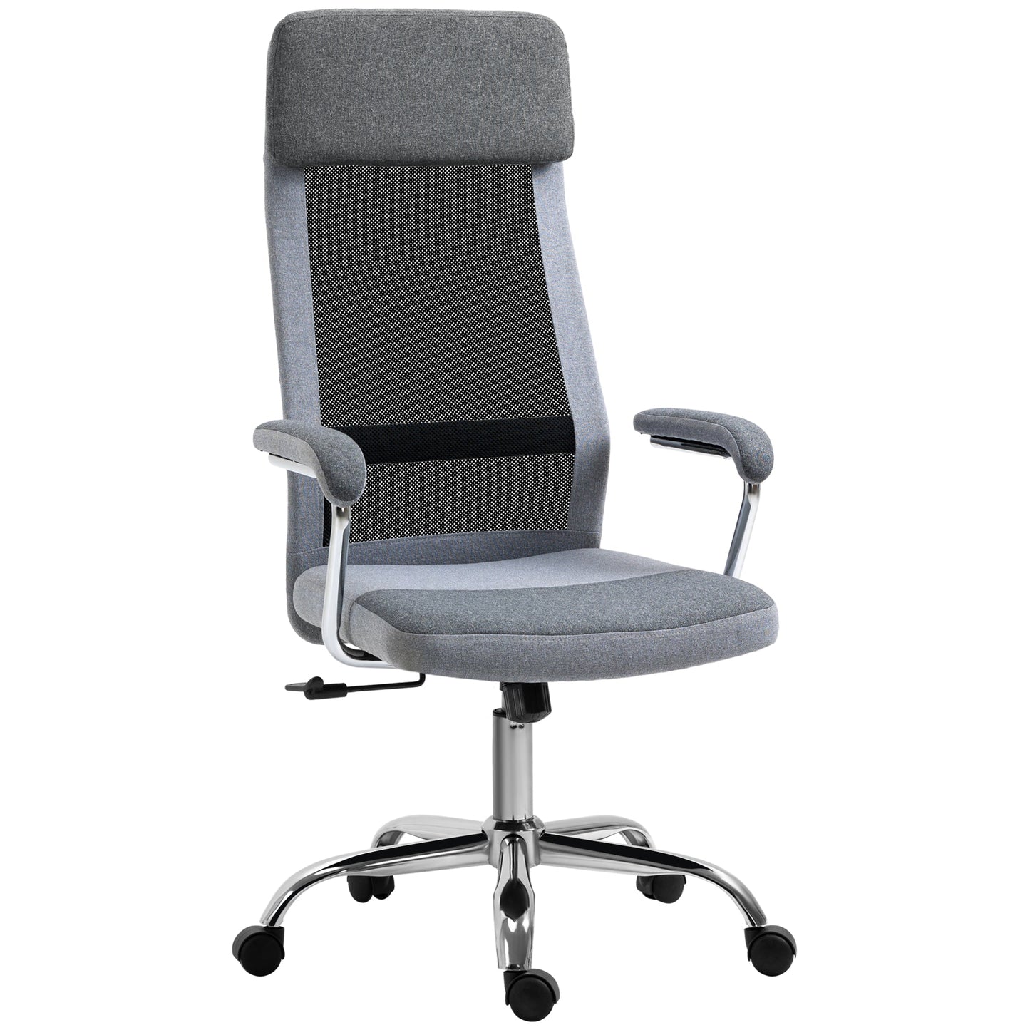 Vinsetto Office Chair Linen-Feel Mesh Fabric High Back Swivel Computer Task Desk Chair for Home with Arm, Wheels, Grey