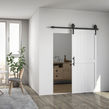 HOMCOM 183cm Sliding Barn Door Kit, Sliding Door with Track, Hardware, Upgraded Rollers and Floor Guide, Handle, White