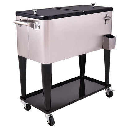 76L Rolling Cooler with Shelf & Bottle Opener for Patio & Pool & Party
