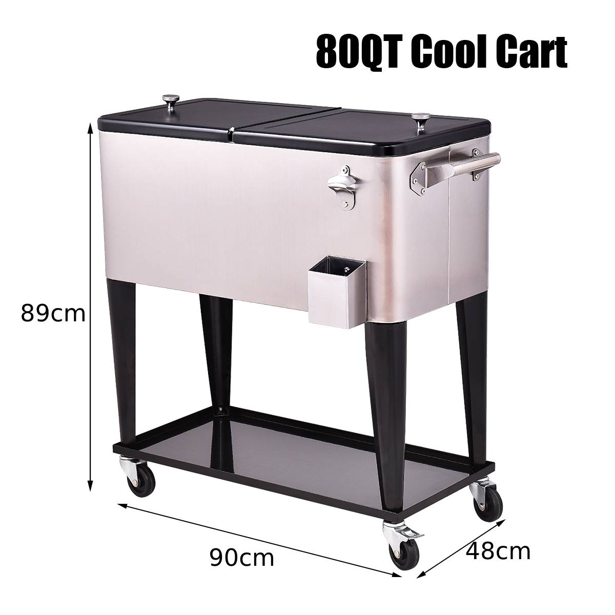 76L Rolling Cooler with Shelf & Bottle Opener for Patio & Pool & Party