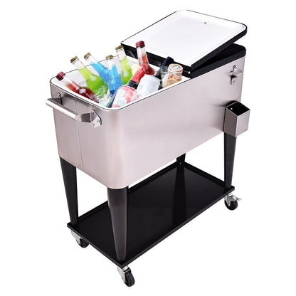 76L Rolling Cooler with Shelf & Bottle Opener for Patio & Pool & Party