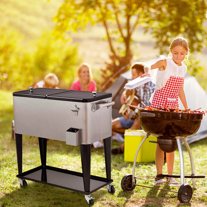 76L Rolling Cooler with Shelf & Bottle Opener for Patio & Pool & Party