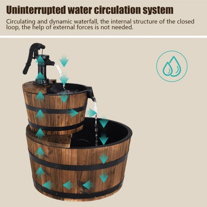 Wooden Water Pump Fountain with Water Speed Adjustment for Garden