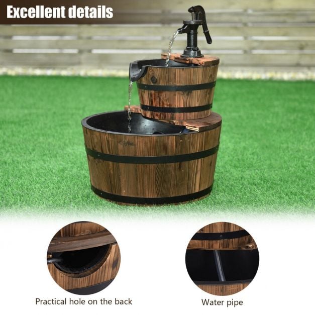 Wooden Water Pump Fountain with Water Speed Adjustment for Garden
