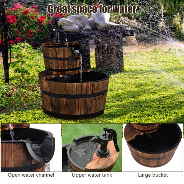 Wooden Water Pump Fountain with Water Speed Adjustment for Garden