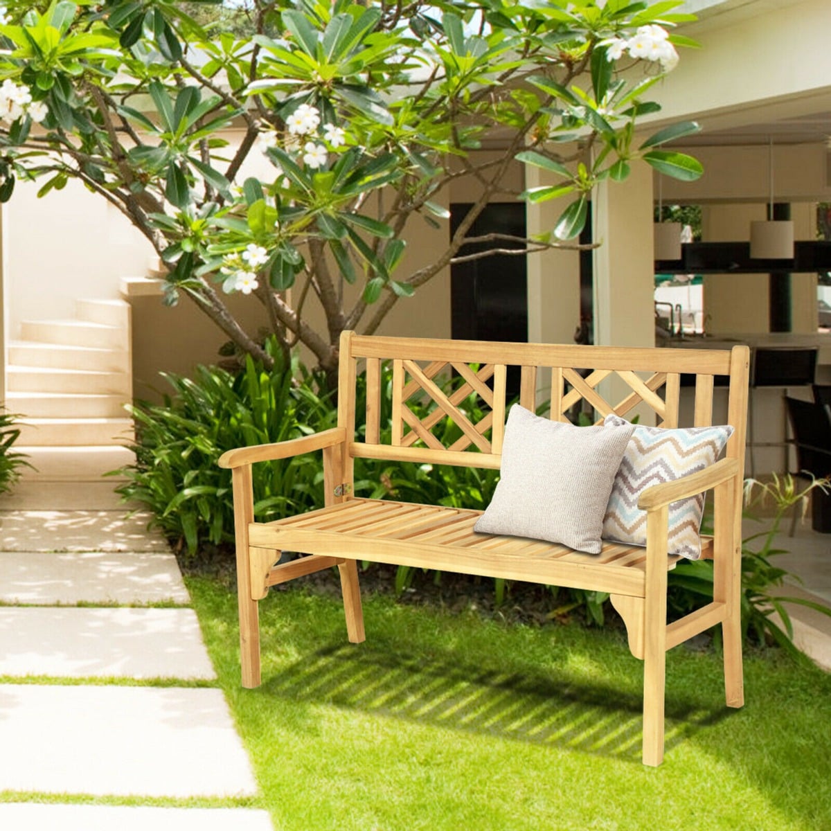 Foldable Acacia Wooden Bench Chair with Solid Hard Wood Structure