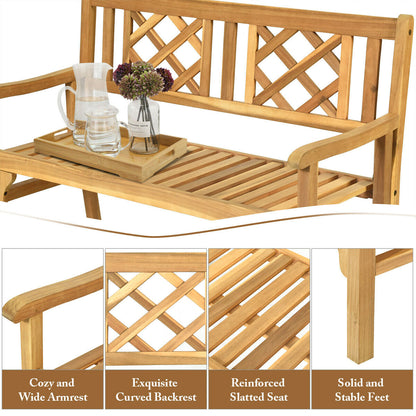 Foldable Acacia Wooden Bench Chair with Solid Hard Wood Structure