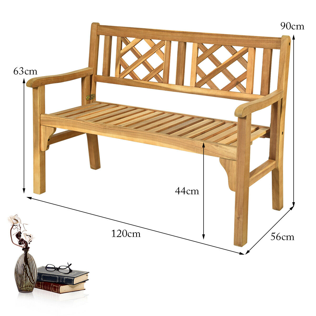 Foldable Acacia Wooden Bench Chair with Solid Hard Wood Structure