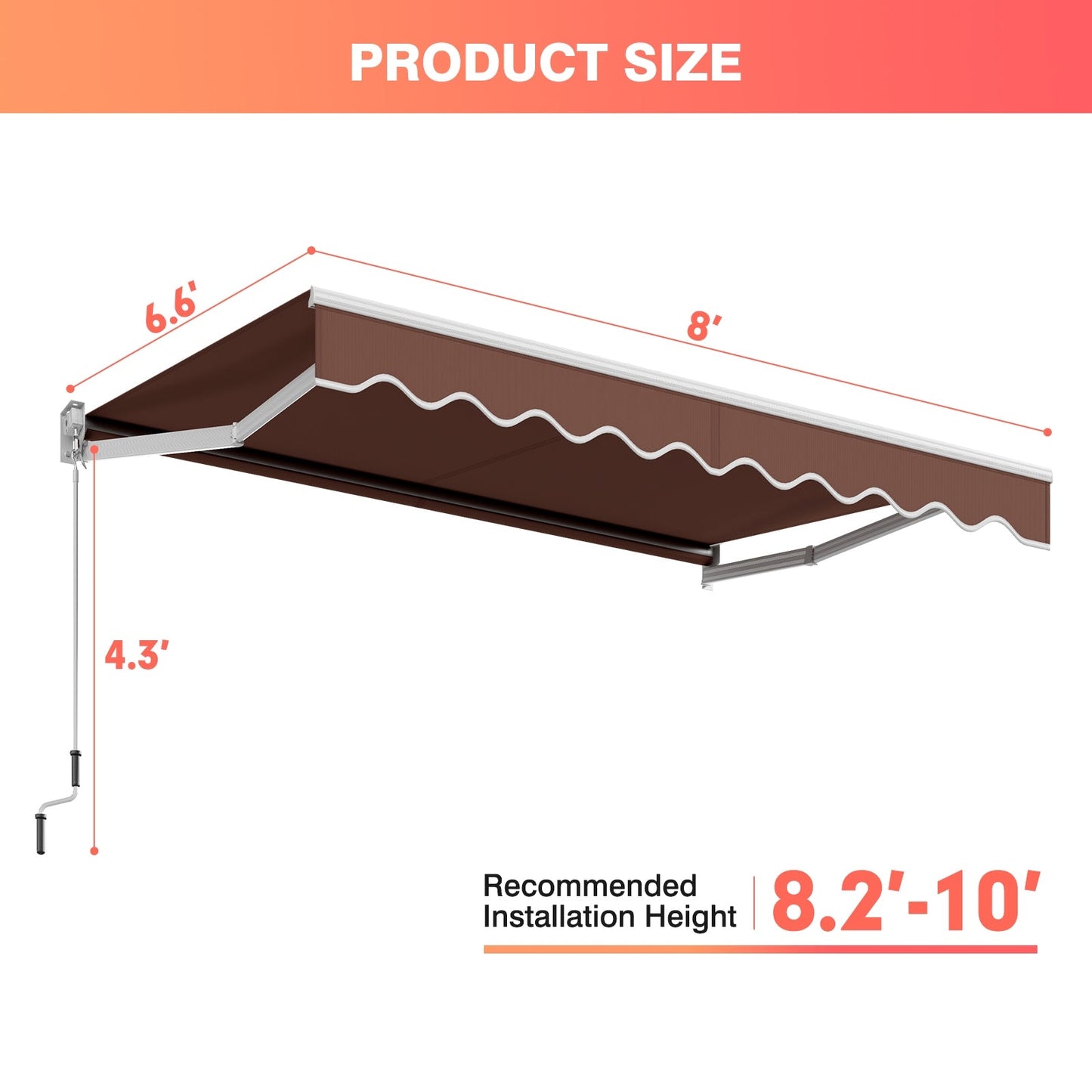8 x 6.6 Feet Patio Retractable Awning withManual Crank Handle-Coffee