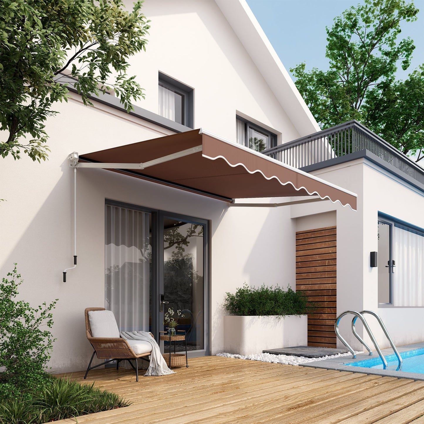 8 x 6.6 Feet Patio Retractable Awning withManual Crank Handle-Coffee