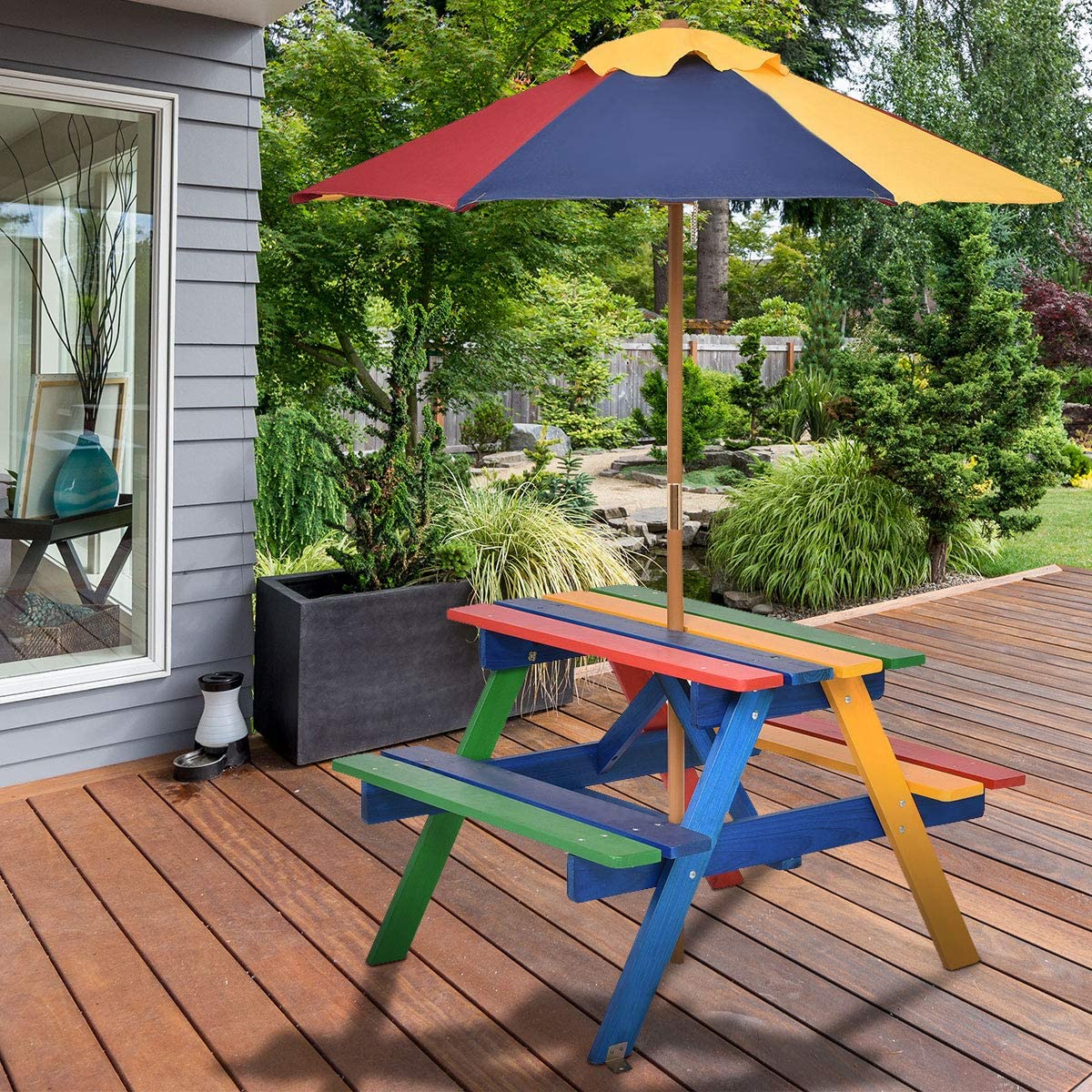 Children's Wooden Picnic Bench with Parasol