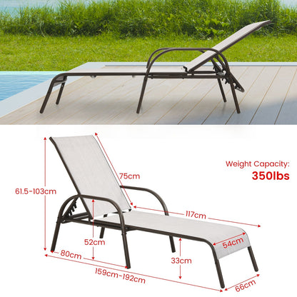 Adjustable Patio Chaise Outdoor Folding Lounge Chair with Adjustable Backrest-Gray