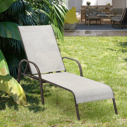 Adjustable Patio Chaise Outdoor Folding Lounge Chair with Adjustable Backrest-Gray