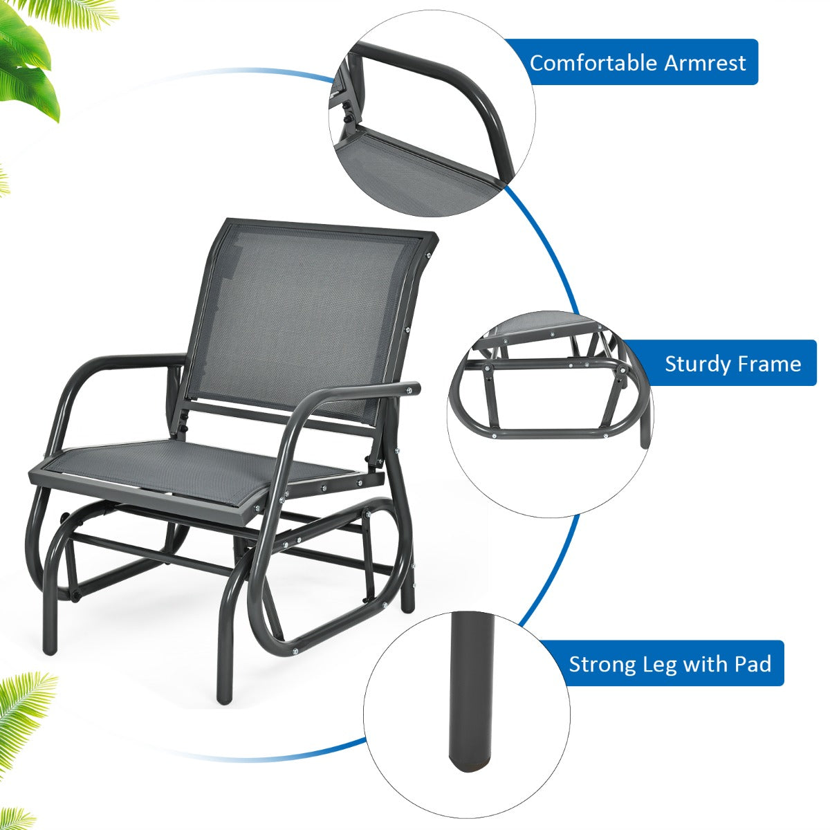 Outdoor Single Swing Glider Rocking Chair for Backyard