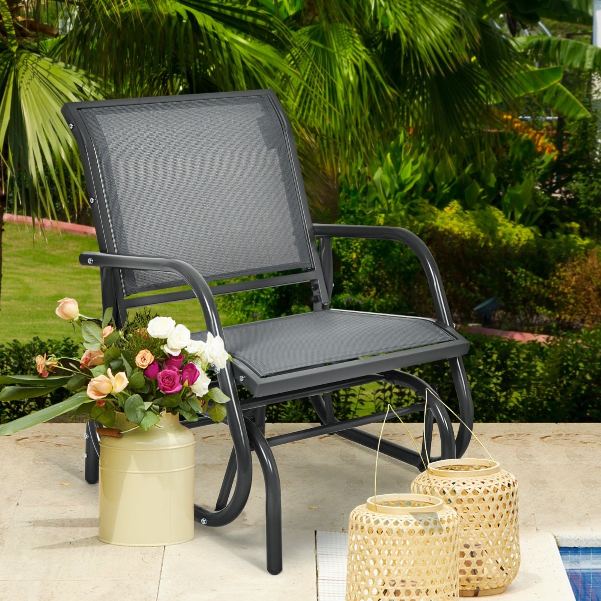 Outdoor Single Swing Glider Rocking Chair for Backyard-Grey
