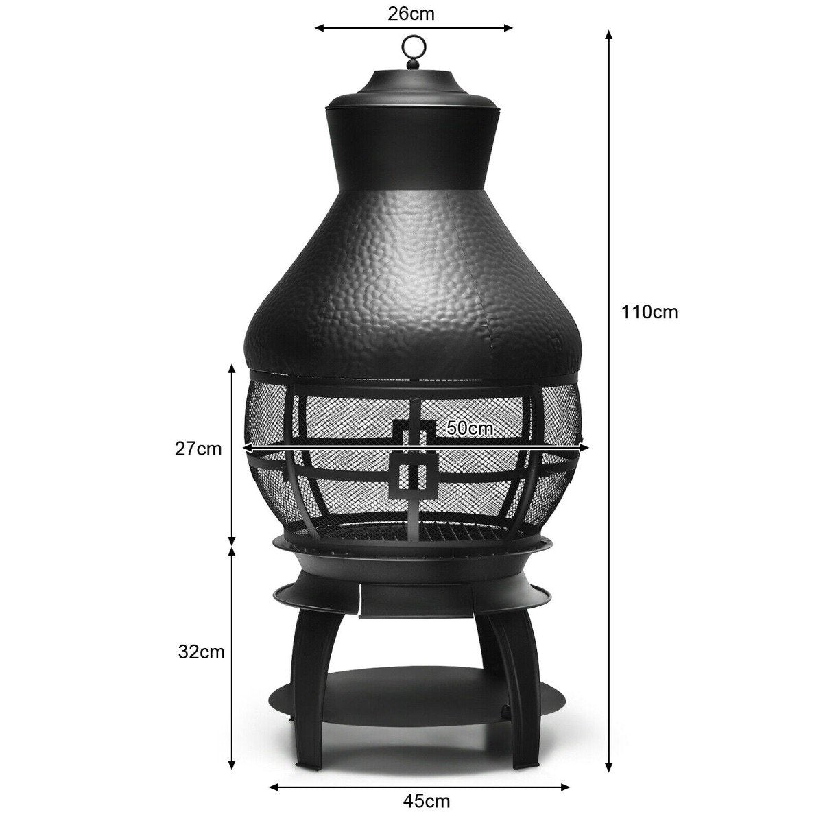 Patio Fire Pit with Coal Burning Heater and 2-piece Log Grate