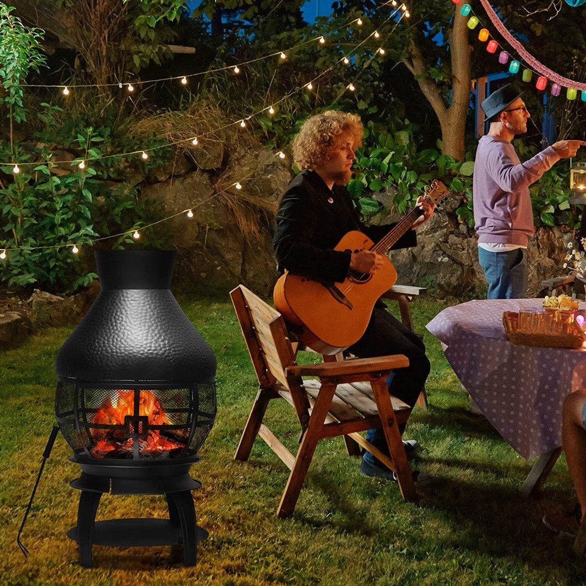 Patio Fire Pit with Coal Burning Heater and 2-piece Log Grate