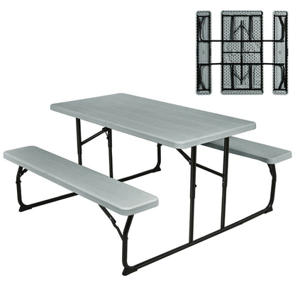 Foldable Picnic Table Bench Set with Anti-slip Pads-Grey