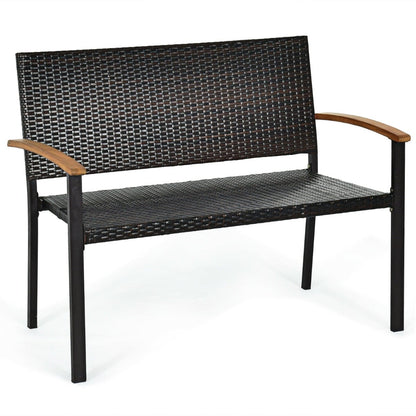 2 Seater Wicker Leisure Loveseat with Acacia Wood Armrests