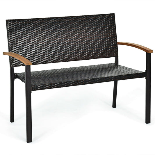2 Seater Wicker Leisure Loveseat with Acacia Wood Armrests