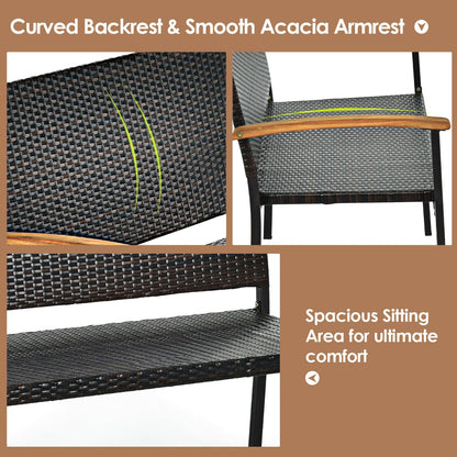 2 Seater Wicker Leisure Loveseat with Acacia Wood Armrests