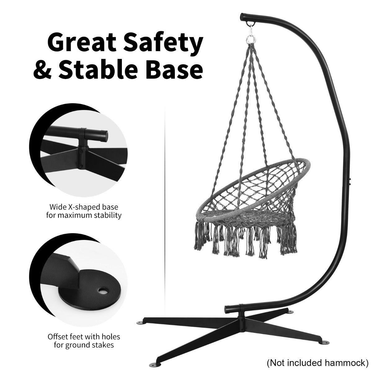 C-Shaped Hammock Chair Stand with Cross Base (without Chair)