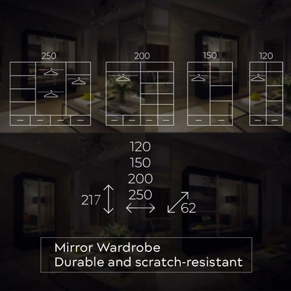 Newry White Sliding Door Mirrored Large Wardrobe with Drawers - 250cm