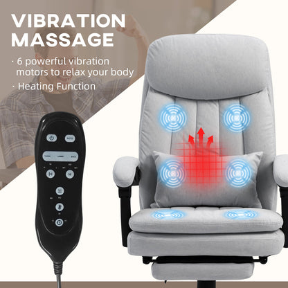 Vinsetto Vibration Massage Office Chair with Heat, Microfibre Computer Chair with Footrest, Lumbar Support Pillow, Armrest, Reclining Back, Grey