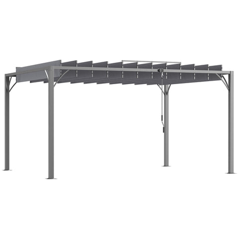 Outsunny 4 x 3(m) Outdoor Pergola with Retractable Roof, Aluminium Louvered Patio Gazebo Canopy for Lawn Garden Patio, Grey