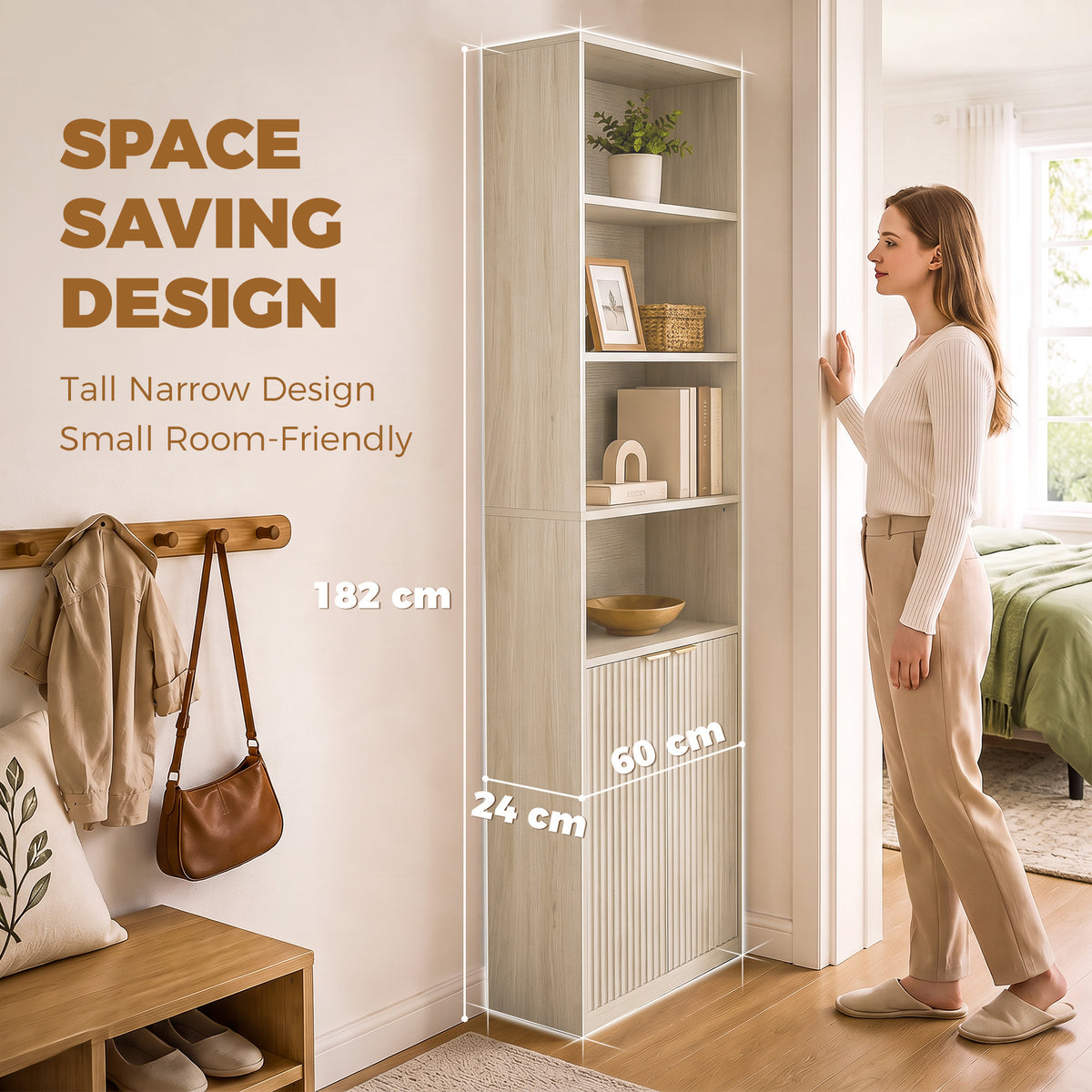HOMCOM Bookcase Adjustable Shelf Bookshelf Anti-Tip Hardware 6-Tier, Oak Wood Effect