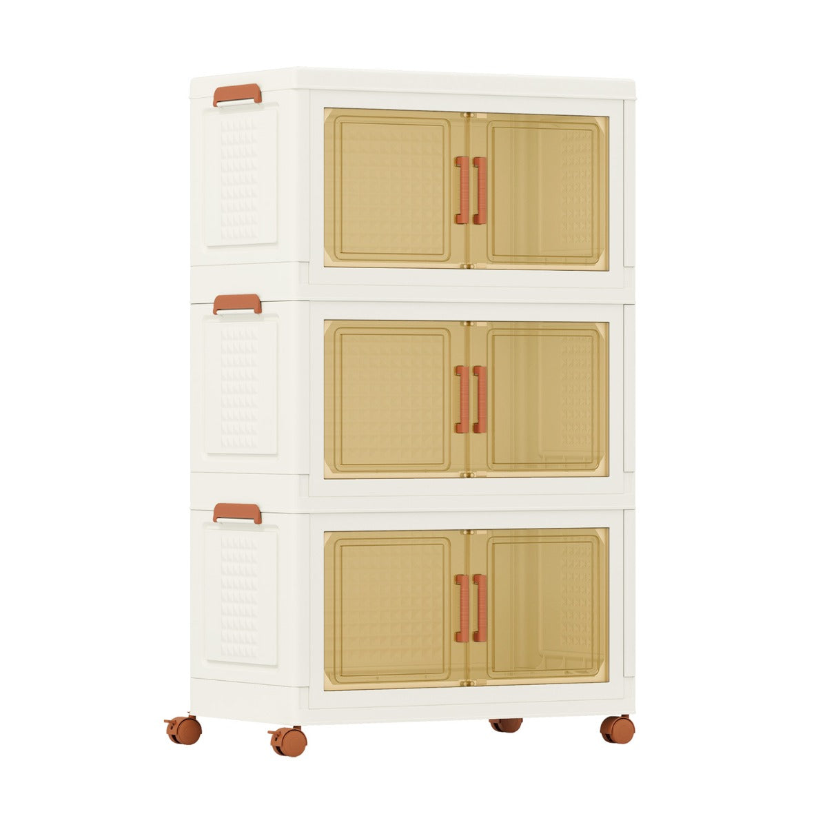 156L Collapsible Storage Bins with Lids Set of 3 Stackable Plastic Storage Boxes with Wheels White Storage Containers