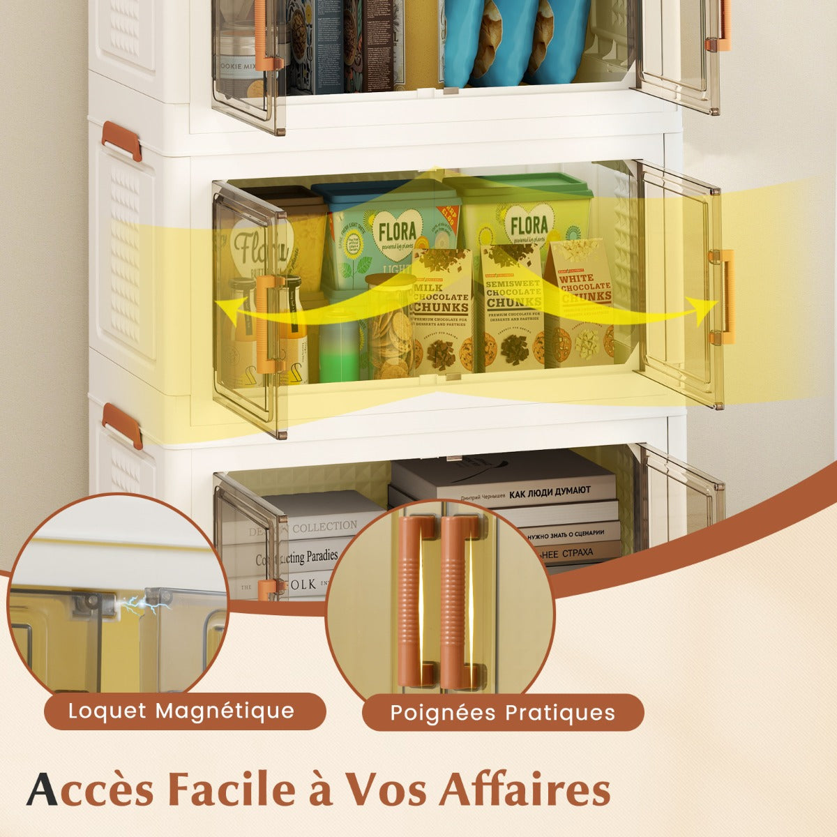 156L Collapsible Storage Bins with Lids Set of 3 Stackable Plastic Storage Boxes with Wheels White Storage Containers