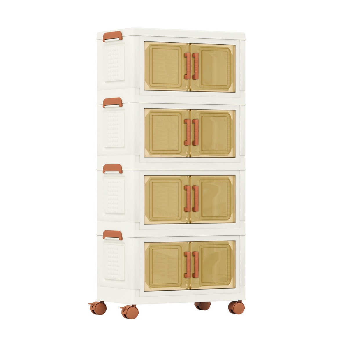 208L Collapsible Storage Bins with Lids Set of 4 Stackable Plastic Storage Boxes with Wheels White Storage Containers