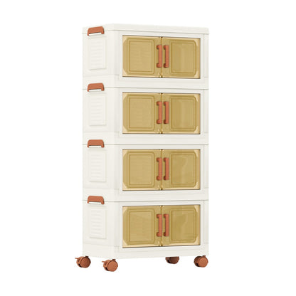 208L Collapsible Storage Bins with Lids Set of 4 Stackable Plastic Storage Boxes with Wheels White Storage Containers