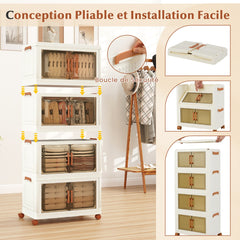 208L Collapsible Storage Bins with Lids Set of 4 Stackable Plastic Storage Boxes with Wheels White Storage Containers