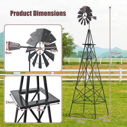 253cm Ornamental Windmill with 4 Support Legs for Backyard, Garden, Farm-Grey
