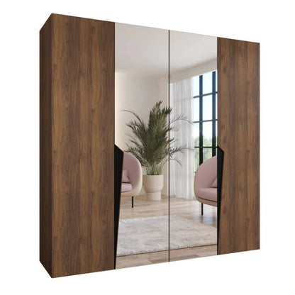 Wooden wardrobe with mirror panels on a white background